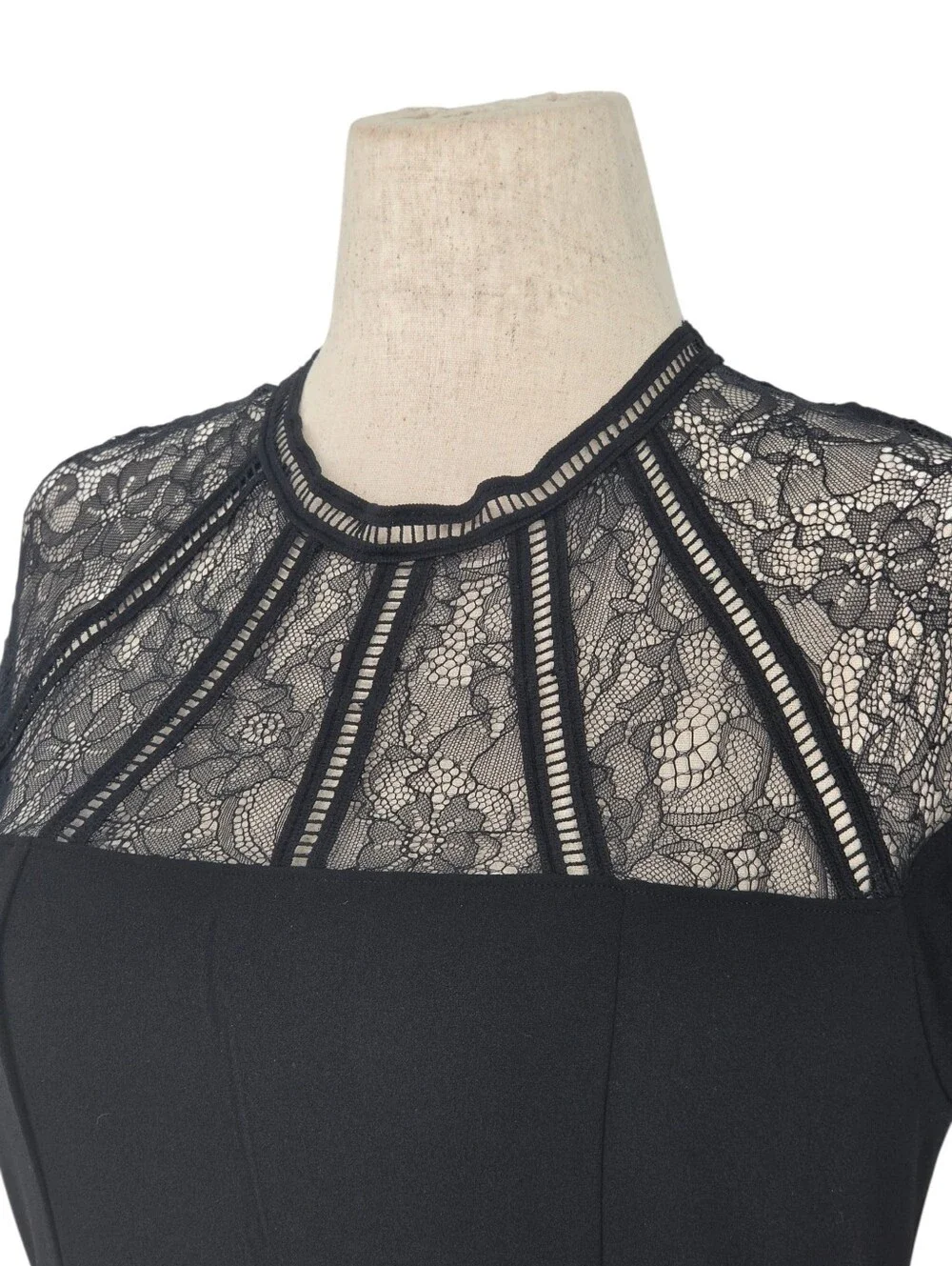 Express Black Lace Illusion Sheath Cocktail Dress Flutter Sleeve Medium M